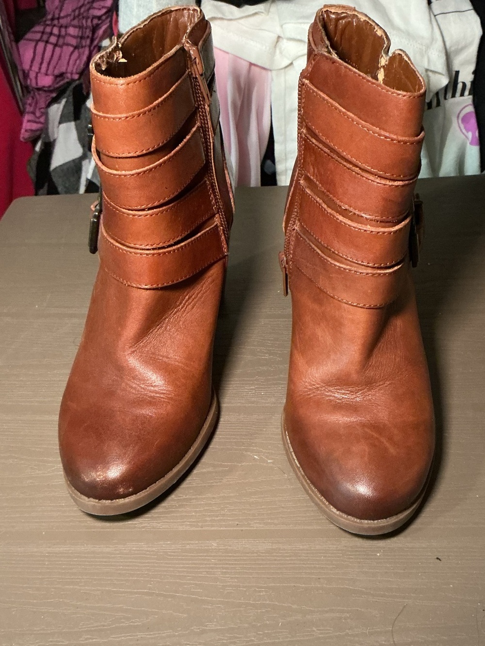 Women's Brown Buckle Strap Ankle Boots - Classic Heeled Booties - Picture 5 of 9